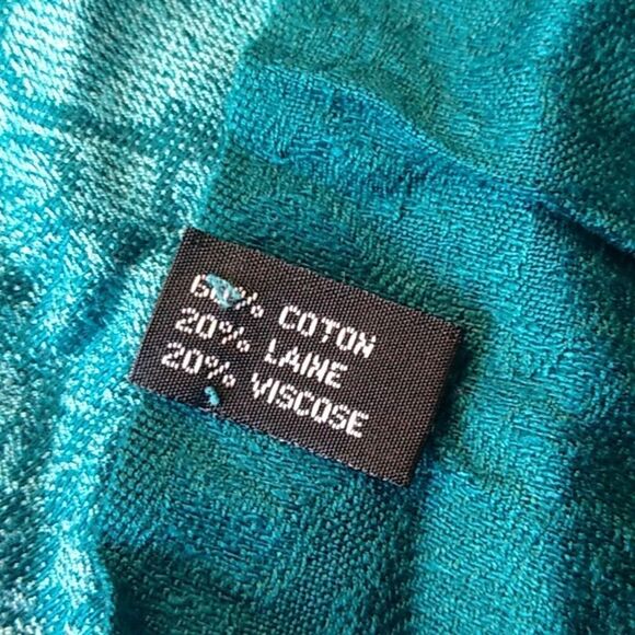 Teal Patchwork Women's Scarf with Fringe - Picture 5 of 6